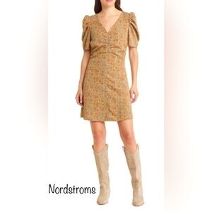 NewTreasure & Bond Paisley Coastal Cowgirl Ruched Puff Sleeve boho Dress- med